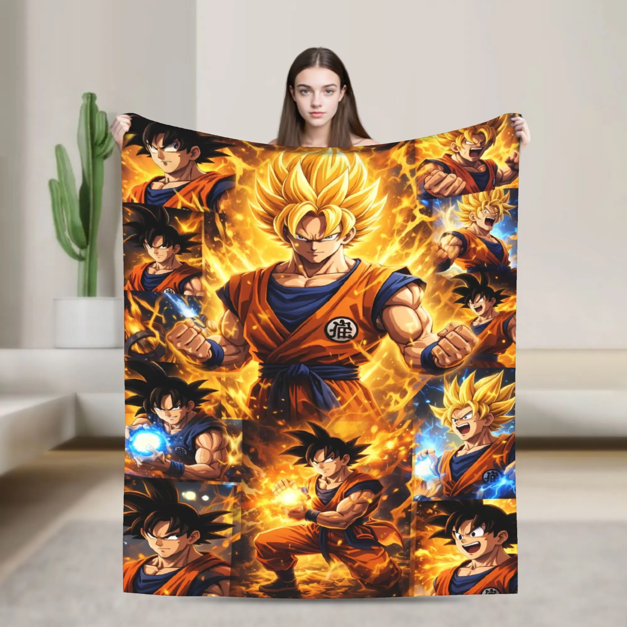 D-Dragon B-Ball 3D Japanese Anime Flannel Blanket Soft Durable Throw Blanket for Students Bedroom Bedspread Sofa Bed Cover