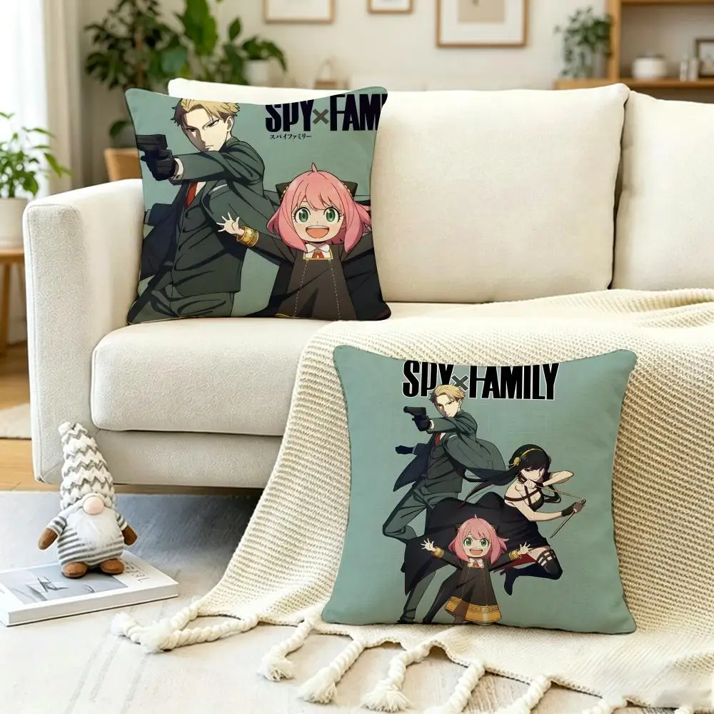 Family Anime Spy  Family Cushion Cover Anti-dustmite Pillowcase Invisible zipper silky short plush Sofa cushion cover