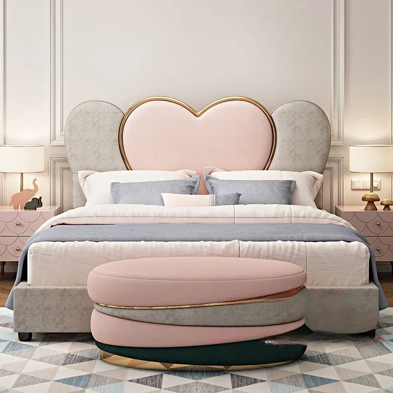 Sleeping Heart-shaped Love Bed Frame Wooden Queen Size Luxury Girl Couple Italian Bed Frame Marriage Nordic Cama Hotel Furniture