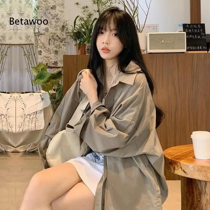 Oversized Collared Shirt Women Long Sleeve Button Down Loose Fit Casual Blouse Tunic Top