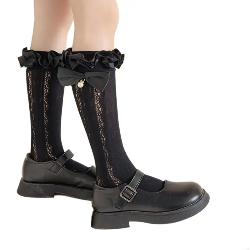 U50F Fashionable Girls Long Tubed Socks Hollowed Out Infants Toddlers Socks 3-13Y
