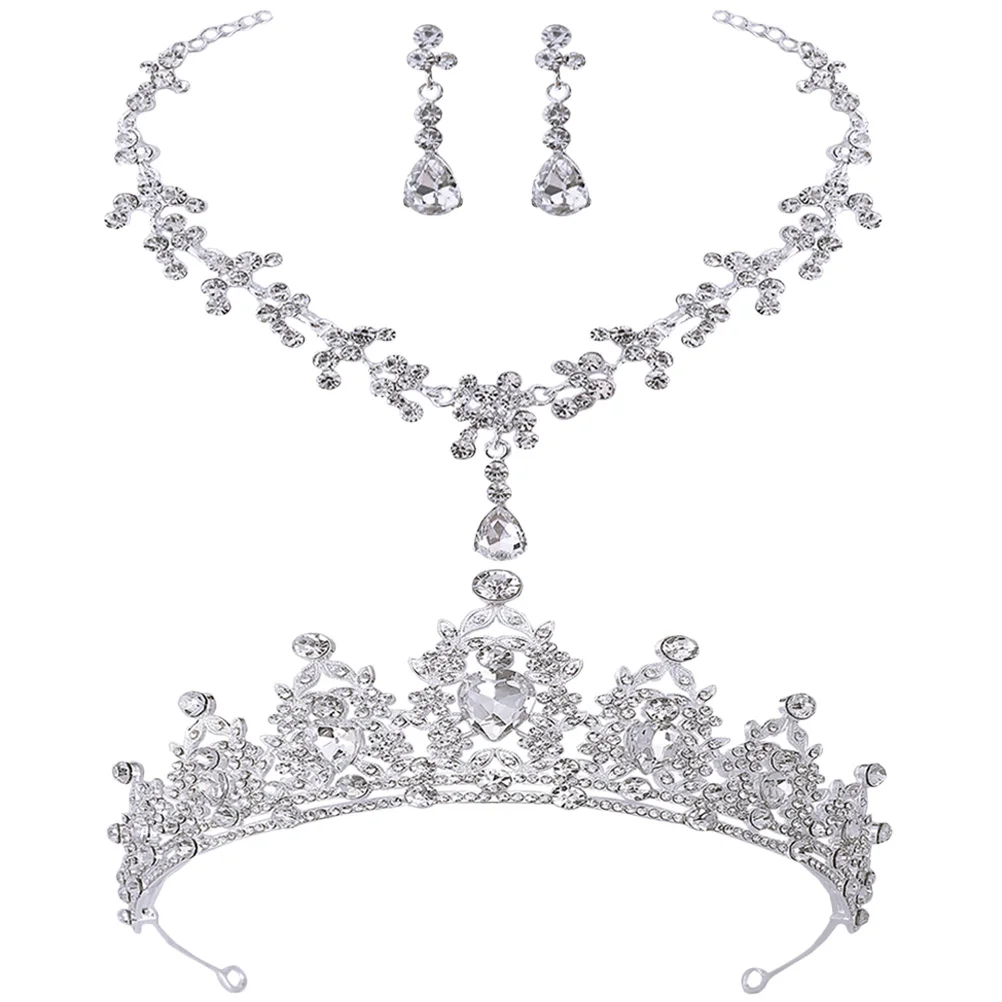 

1 Set Wedding Jewelry Bridal Tiara Earrings Necklace For Bride Elegant Sparkling Accessories Tiara Necklace Earrings Set For