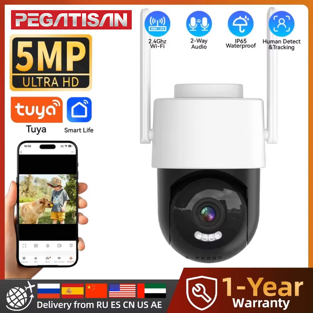 

Tuya Wifi PTZ Camera Outdoor 5X Zoom Security IP Camera 5MP Full Color Night Vision Surveillance Human Tracking Motion Detection