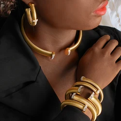 USENSET Cross Cuff High Quality Stainless Steel Jewelry Set Personalized Texture Women Gold Plated Spiral Arm Bijoux Hip Hop