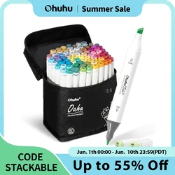 Ohuhu oahu caneta marcador de álcool arte marcadores cor conjunto dicas duplas caneta feltro esboçar desenho graffiti mangá material escolar
