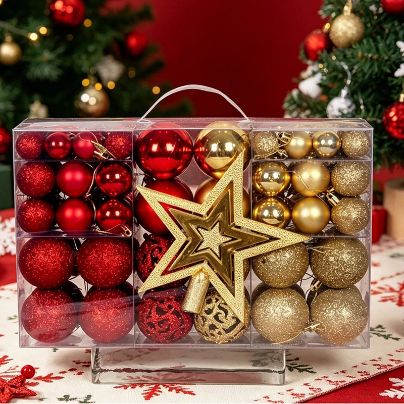 101pcs Christmas balls 3-6cm five pointed star box Christmas tree pendant hand-held set decoration window decoration balls