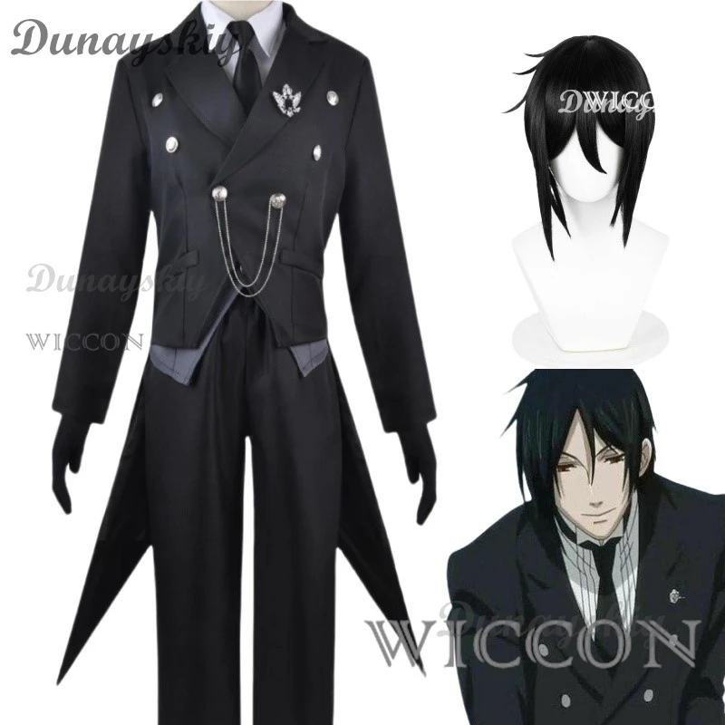 Black Butler Sebastian Michaelis Cosplay Sebas Costume Wig Japanese Anime Carnival Party Uniform Wig Anime Halloween Costumes