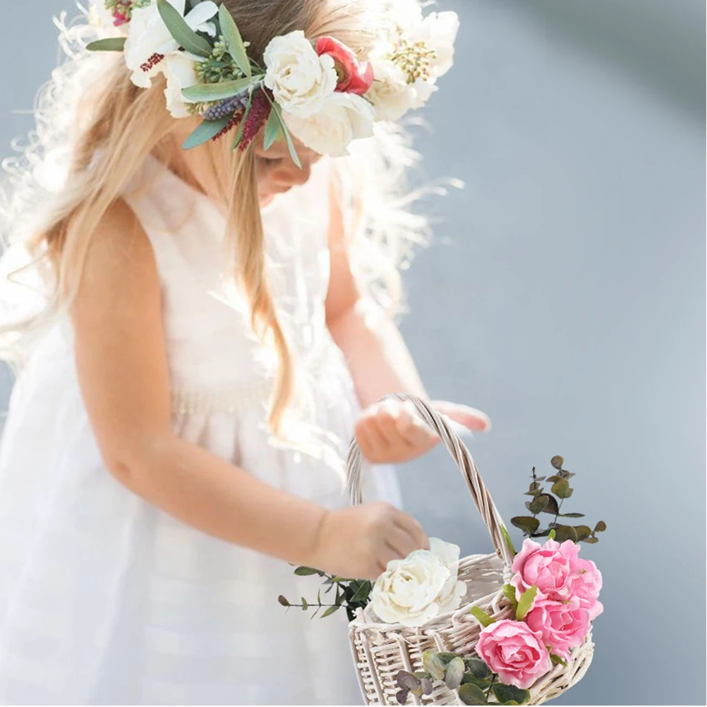 

1pc Wedding Flower Baskets Rattan Woven Petals Scattering Baskets Bridal Aisle Ceremony Supplies Romantic Gift For Wedding