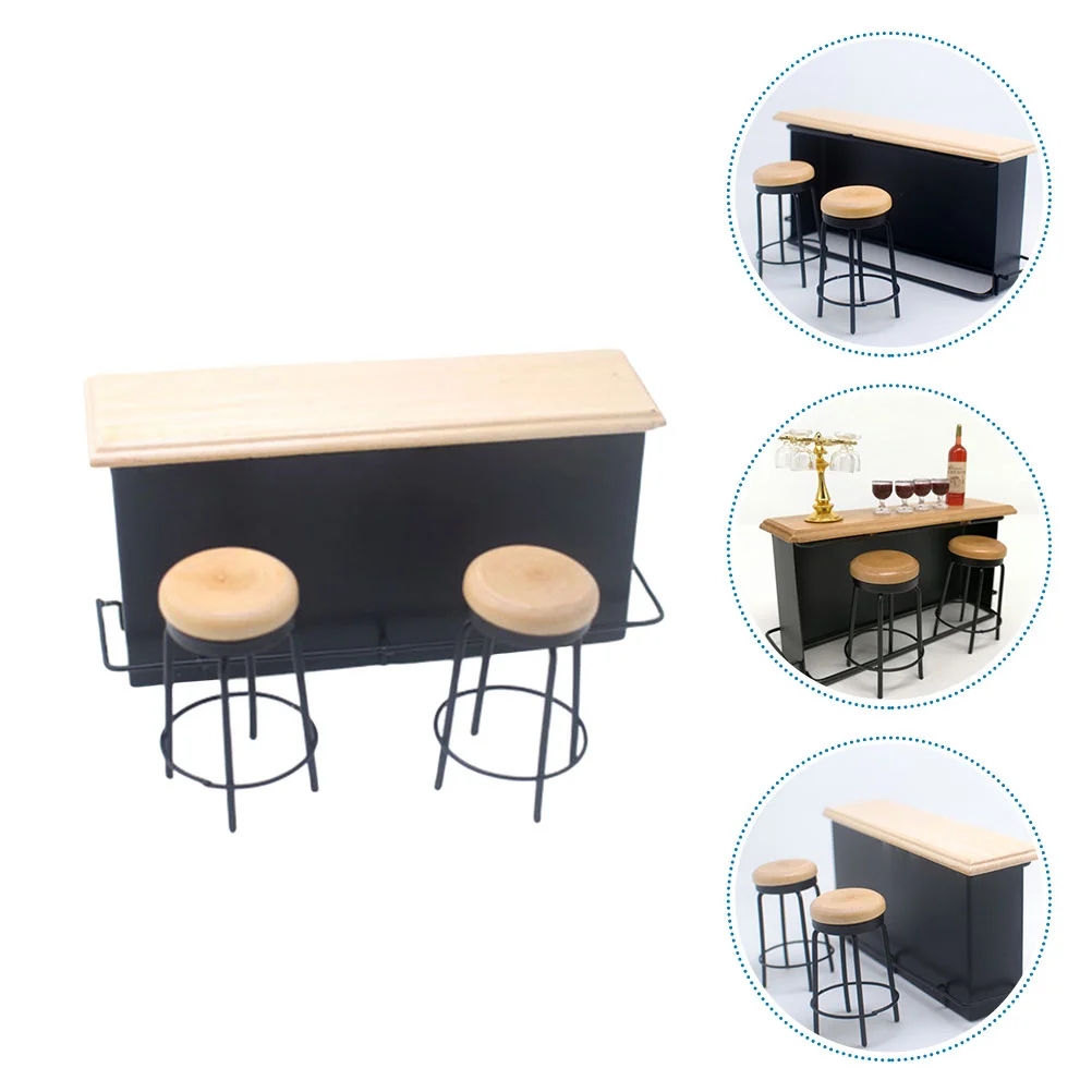 Dollhouse Bar Stools Mini Counter Decorations Wooden Furniture Set Realistic House Miniature Play Set Gifts Lasting