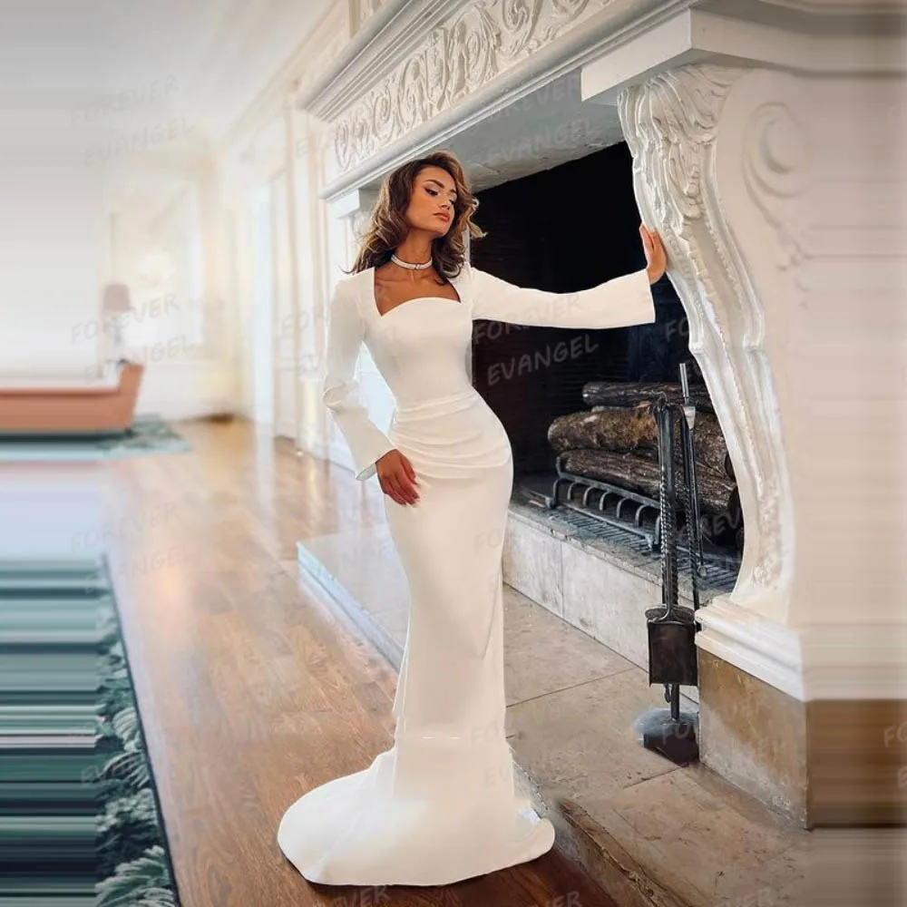 シンプルなウェディングドレスマーメイド女性の 2 で 1 長袖セクシーなスイープトレイン花嫁ドレスボートネック Vestidos デノビアカスタマイズ