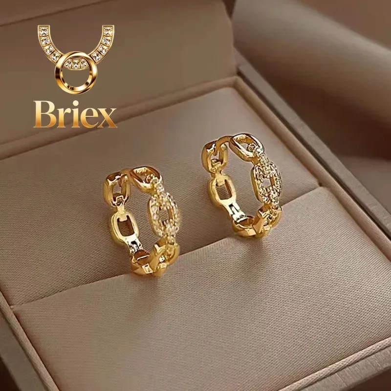 

Briex Jewelry 24K Real 9999 Gold Interlocking Earrings with Simple - elegant Style for Ladies