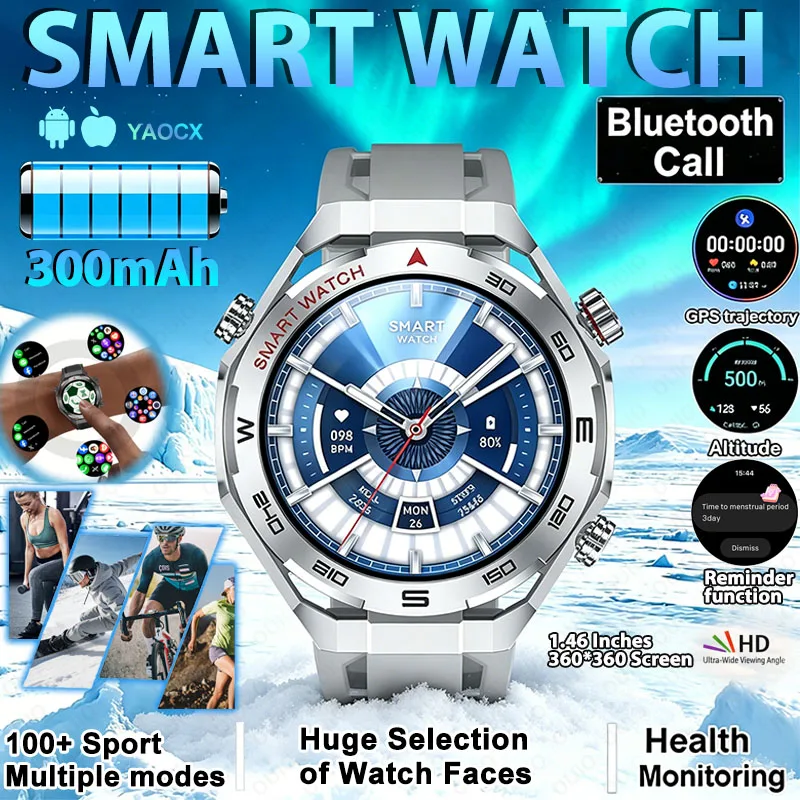 

2026 Outdoor Smart Watch 1.46" Sports Mode GPS Sports Track Health Monitoring Altimeter Barometer Flashlight BT Call Smart Watch
