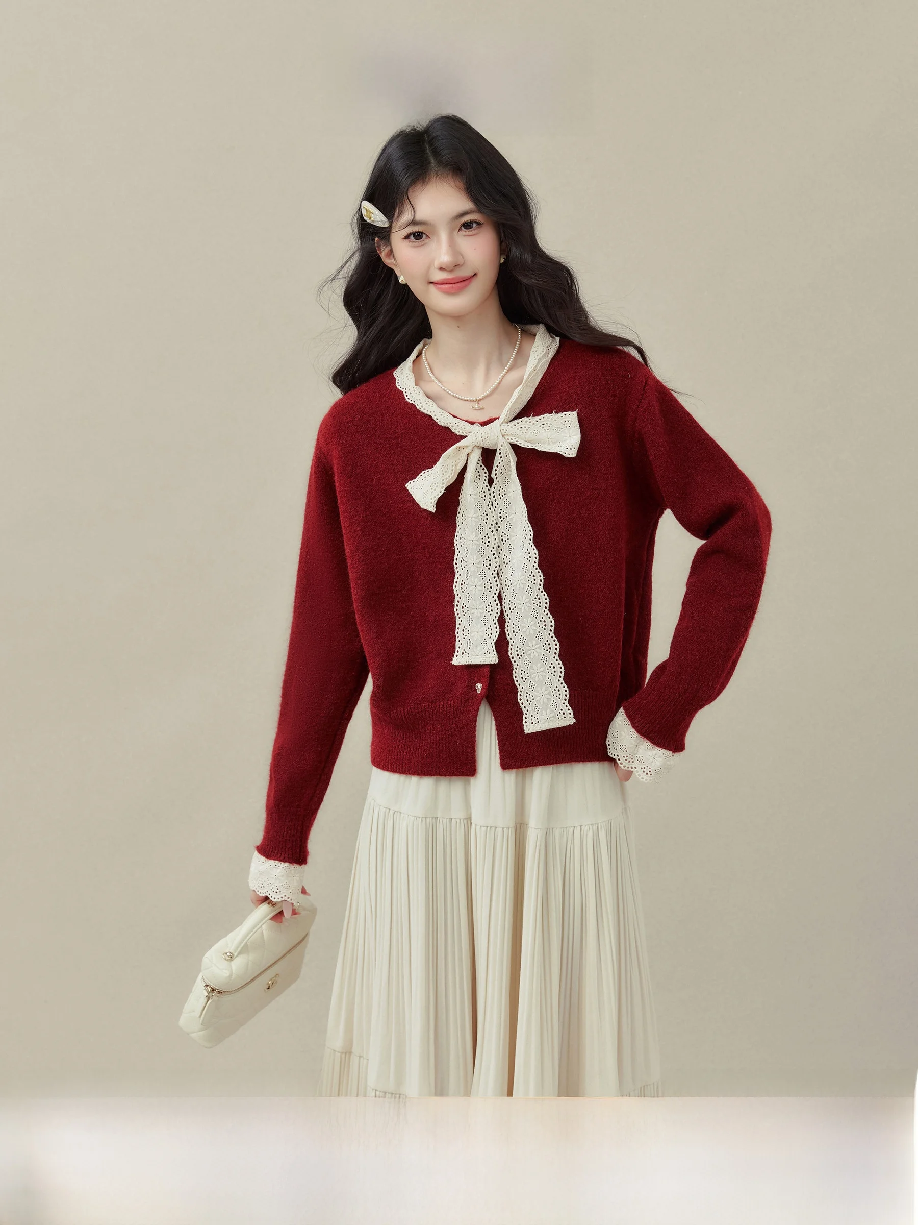 

Red Knot Sweater Cardigan Women's Autumn Winter Faionable Casual Sle Slim Fit Long Sve Inner Wear for Girls