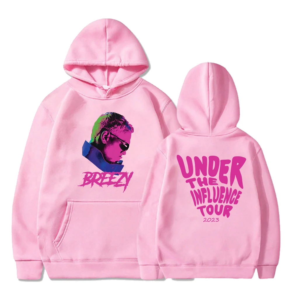 Chris Brown Under The Influence Tour 2023 Breezy Merch Hoodie Long Sleeve Women Men Hooded Sweatshirt Hip Hop Clothes