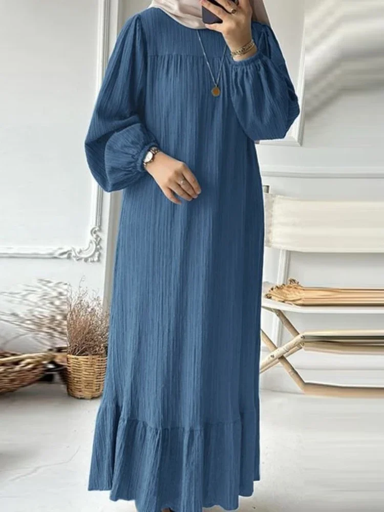 Eid Muslim Dress for Women Vintage Ruffle Hem Abaya Morocco Party Dresses Ramadan Lace-up Kaftan Islam Dubai Arab Long Robe 2024