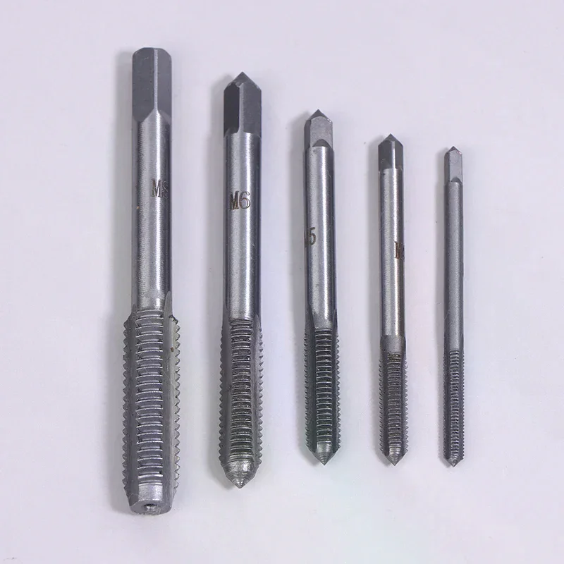 5Pcs/Set M3/M4/M5/M6/M8 Bearing Steel Taper Hand Spiral Point Straight Fluted Screw Thread Tap Drill Punching Wrench Hand Tools