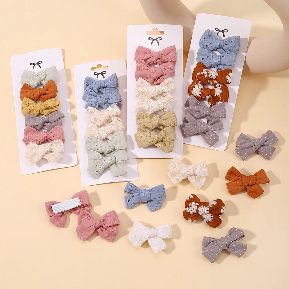 6pcs/lot Baby Mini Bowknot Hair Clips Girls Print Hollow Colored Hairpin Kids Sweet Dress Hairgripe Children Hair Accessories