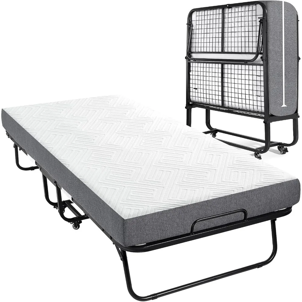 

Folding Bed with Mattress，with 5.2-inch Thick Memory Foam Mattress，79 * 35 inch，Portable Folding Bed for Guests, Metal Folding F