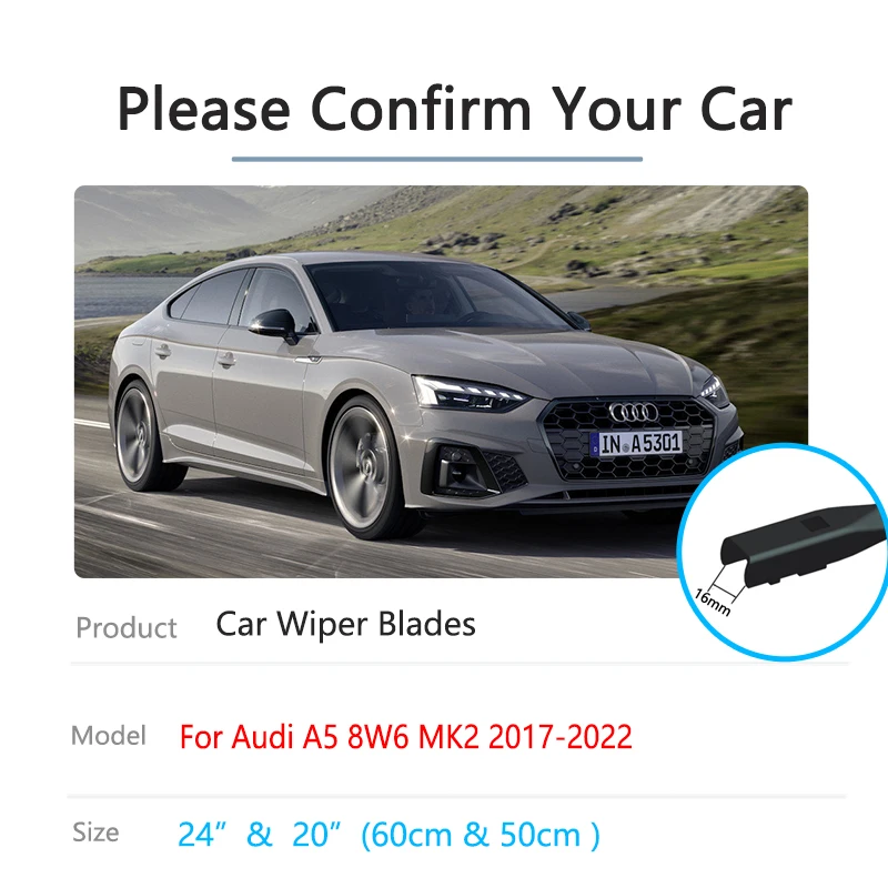 For Audi A5 8W6 MK2 2017~2022 Front Winter Wiper Blades Brushes Washers Cleaning Window Windshield Windscreen Auto Accessories