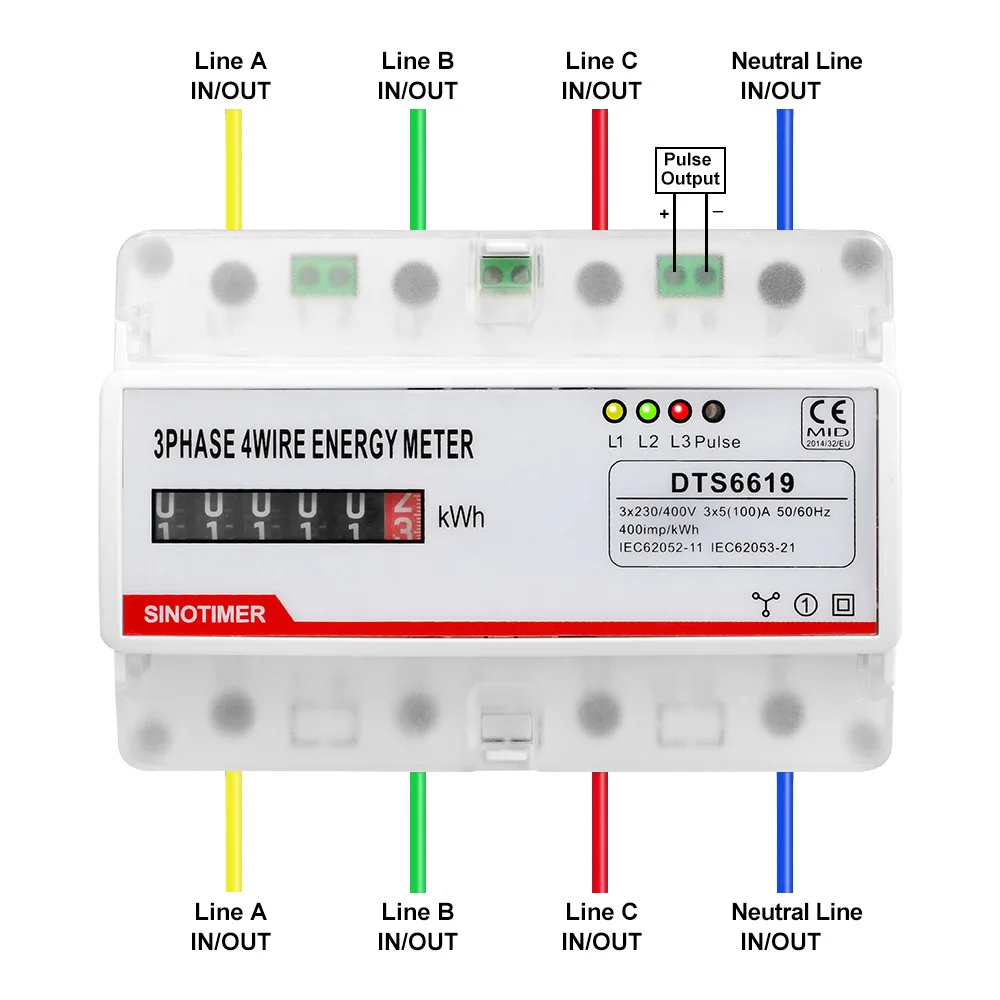 

AC 380V 3 Phase 4 Wire Electronic Watt Power Energy Meter Voltage Current Multifunction Wattmeter kWh 100A LCD Display Counter