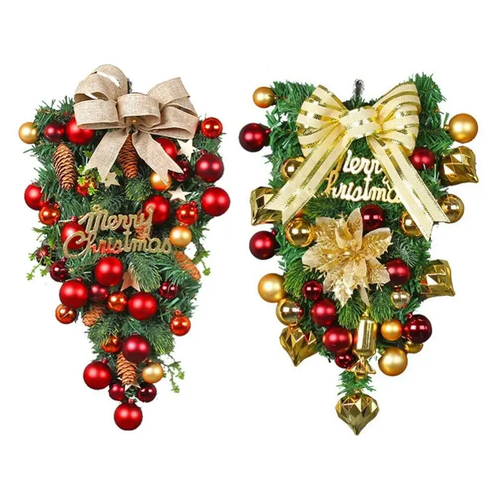 2024 Christmas Door Wreath Swag Wreath w/Large Ribbon Bows Xmas Decoration for Front Door Window Wall Door Home Decorations