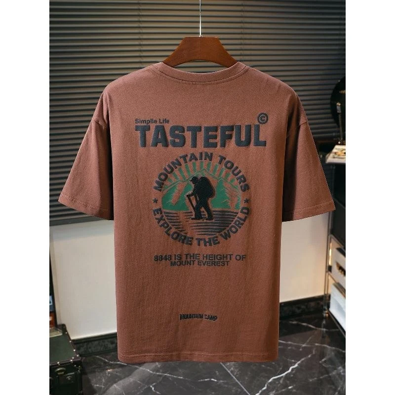 Men's Summer T-Shirt 2026 Heavyweight Short Sleeve American Print Oversized Loose High Street Style Versatile Daily Casual