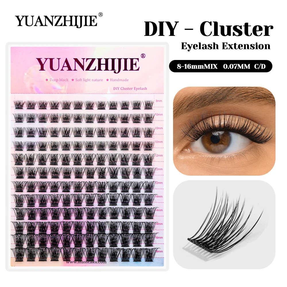 YUANZHIJIE Popularne rzęsy DIY z włókna aksamitnego premium, efekt 3D, wodoodporne kępki do samodzielnego przedłużania, kształt C i D, dla użytkowników domowych.