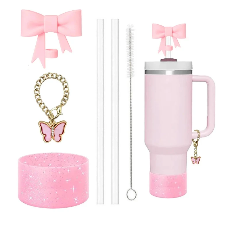 

Water Bottle Accessories Set 10mm Diamond Straw Cap Glitter Silicone Cup Set Cup Protective Sleeve Personalized for Girls Gifts