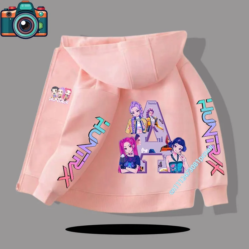 Winter and autumn zipper-style coat children's hooded sweatshirt boys' sports shirt girls' casual top A-Z letter cartoon print