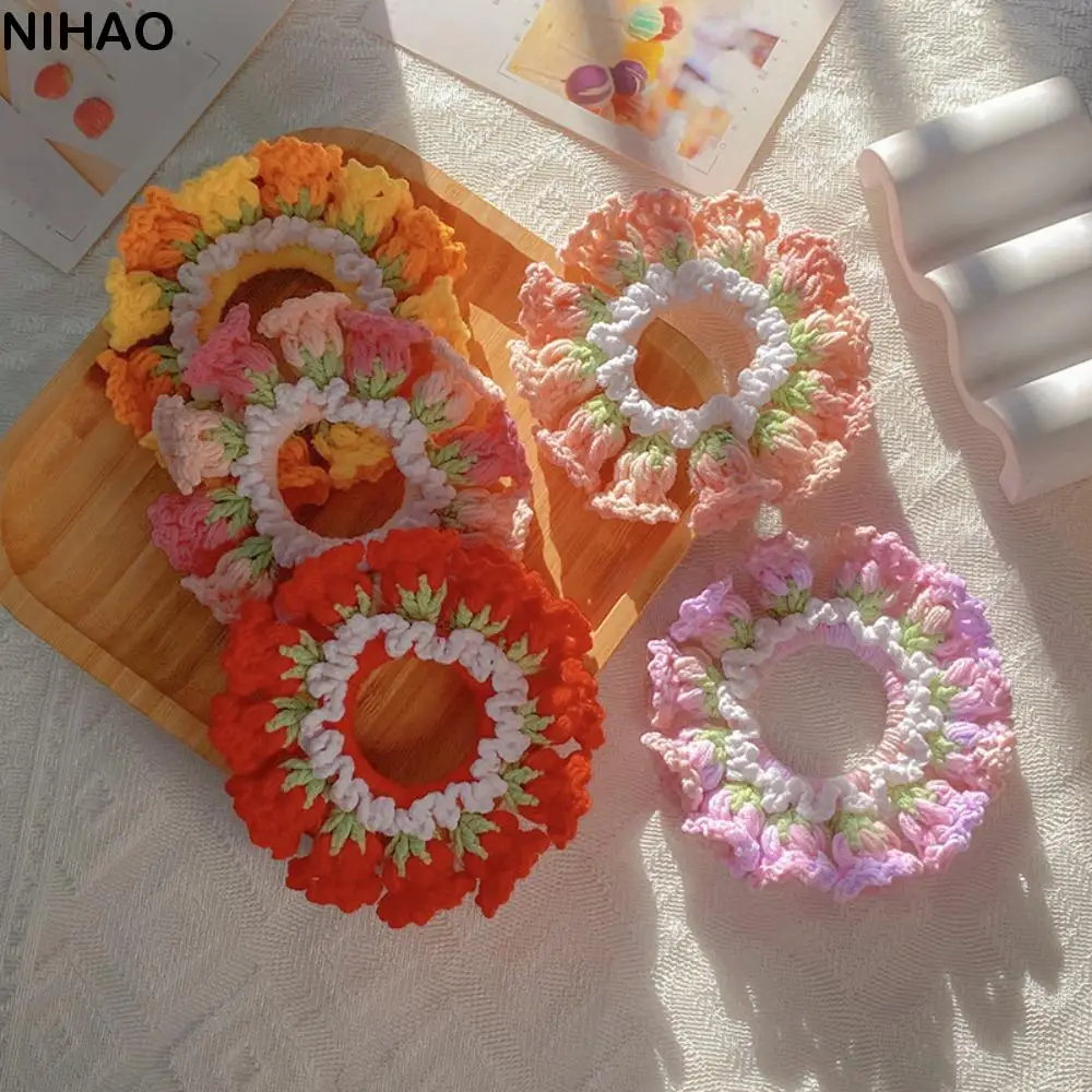 

Flores Convallariae Crocheted Flower Scrunchies Elastic Colorful Knitted Hair Rope Headdress Headwear Sweet Hair Tie Party