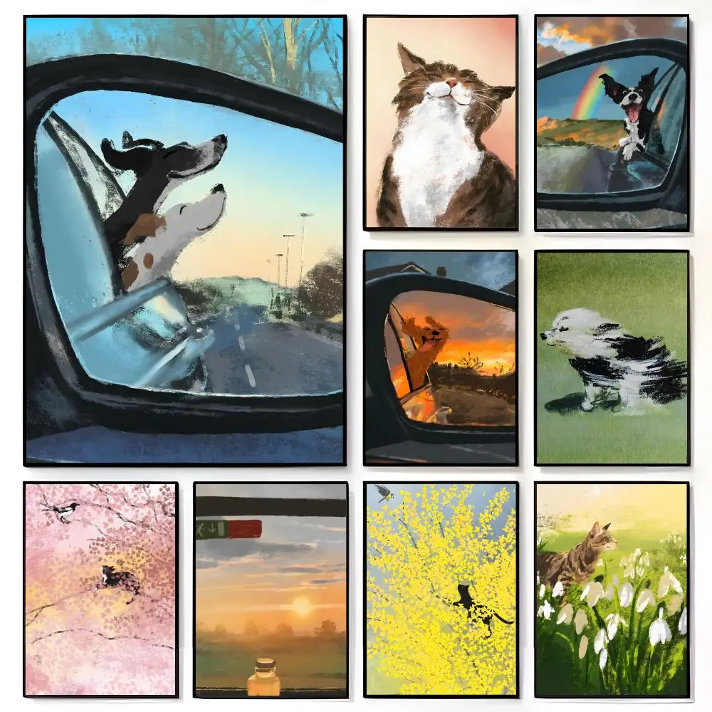 Expressive O-Oil Painting Animals Classical Pet Portrait Poster American Film Mural Home Childrens Room Wall Decor Print