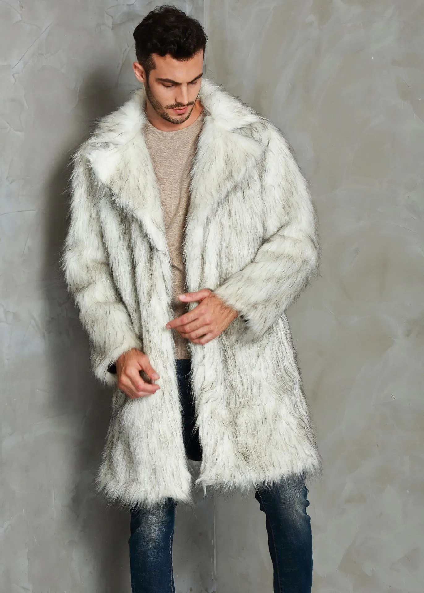 

Autumn and winter new men's fur coat imitation fox fur long coat with added fat and enlarged for warmth and casual windbreaker