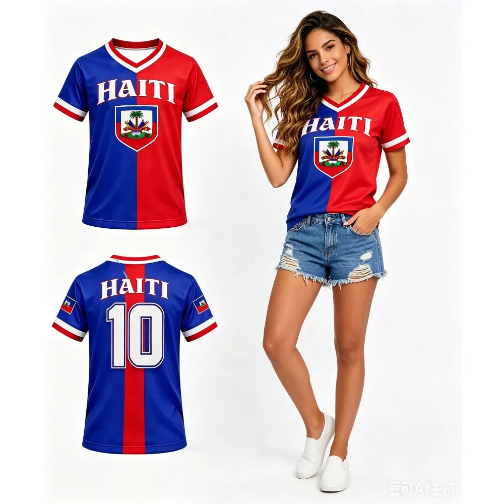 2026 Summer Haiti Women Soccer T-shirt Tops Casual Women's Short Sleeve Breathable Fashion Print Tee Shirt Y2k Men's Top