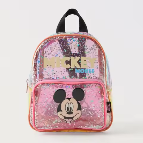 Disney Mickey Mouse Transparent Children's Backpack Funny Cartoon Mickey Kindergarten Backpack Gifts for Kids Girls