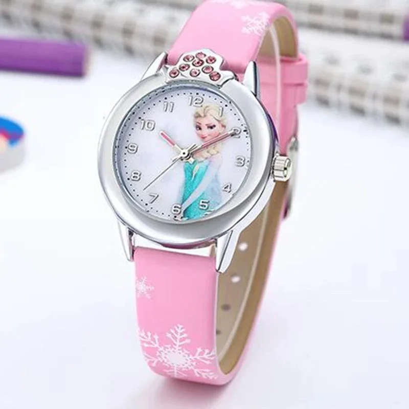 Jam Tangan Cosplay Frozen Mickey Mouse Kartun Disney dengan Kotak Jam Tangan Anak-anak Minnie Hadiah Anak-anak