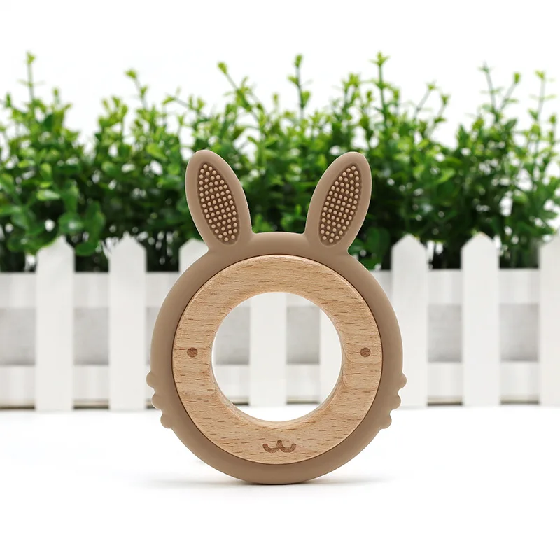 Wooding Ring Cartoon Rabbit Teething Infant Chewing Toy Silicone Baby Teethers Nursing Gift For Kids Accessories Toy Baby Stuff