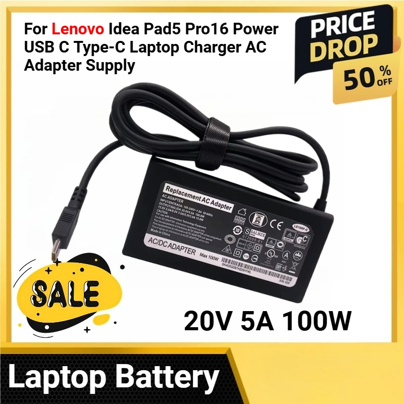 

20V 5A 100W For Lenovo Idea Pad5 Pro16 Power USB C Type-C Laptop Charger AC Adapter Supply for ADL100YLC3A ADL100YDC3A
