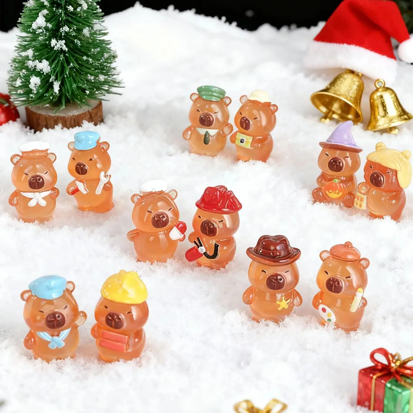 10/20 قطعة يتوهج في الظلام كابيبارا التماثيل مضيئة صغيرة الراتنج زينة عيد الميلاد لحديقة الجنية المشهد الصغير هدية عيد الميلاد #1