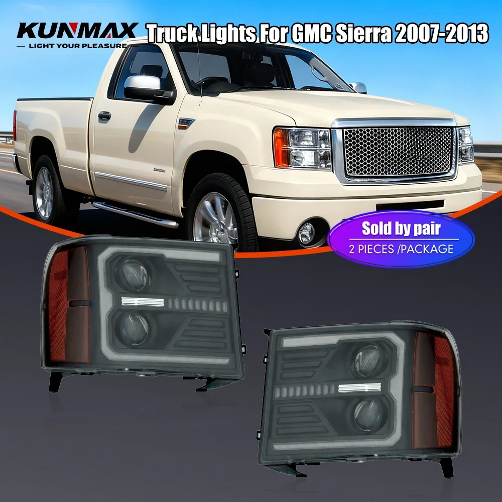 Pair Of LED Projector Headlight Assembly For GMC Sierra 2007-2013 Truck Lights Front Head Lamp DRL Turning Signal Car Headlights