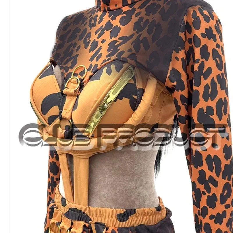 Strój Showgirl na Imprezę Kostiumową, Seksowny Cosplay, Strój Tancerki Gogo, Damski Strój Leopard na Rave, Strój do Baru, Klubu Nocnego, DJ, Jazz, Ubrania Sceniczne P