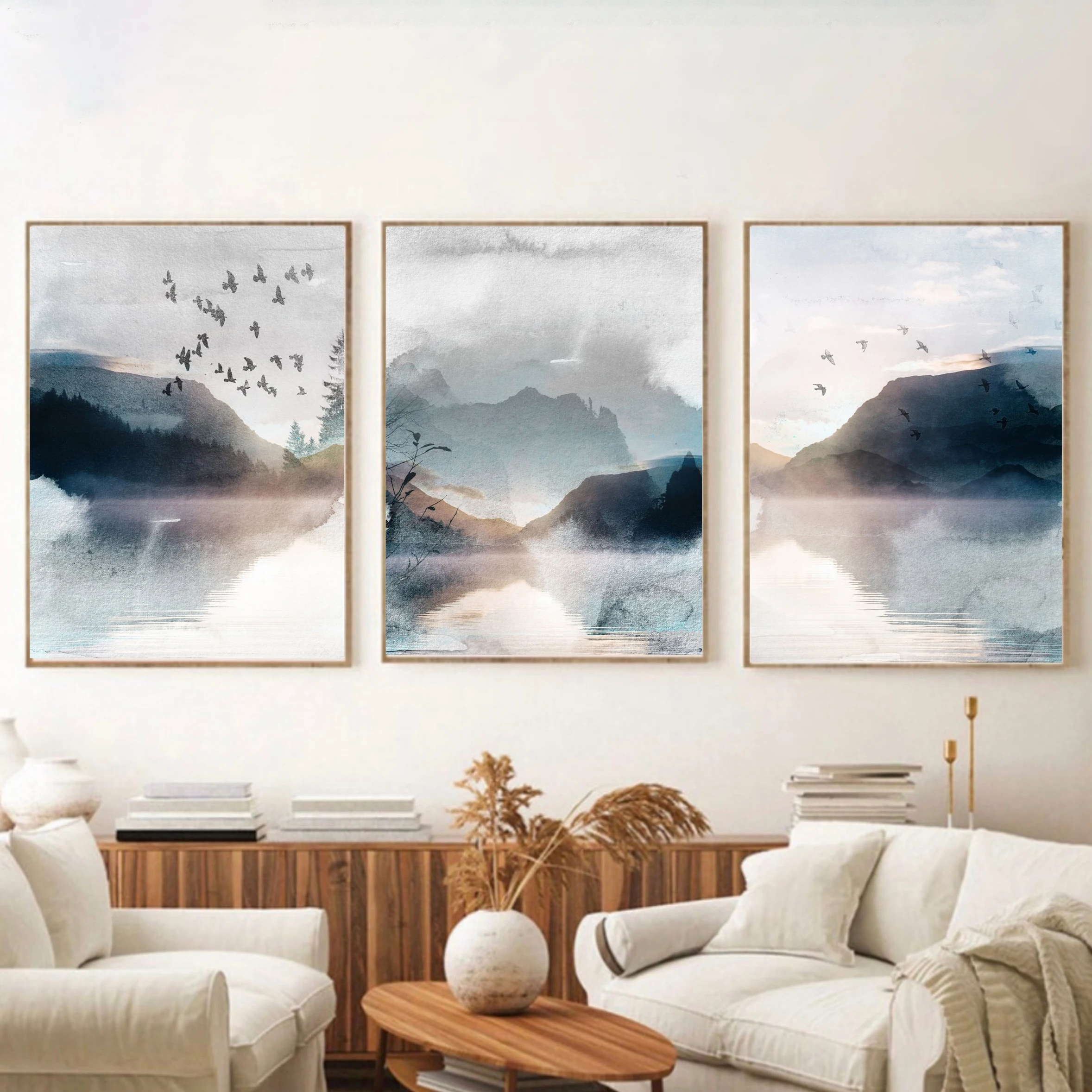 Set of 3 Abstract Landscape Prints Watercolor Neutral Abstract Printable Wall Art Minimalist Living Room Wall Decor Gift Poster
