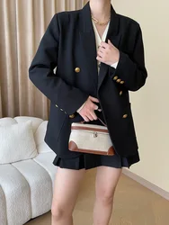 Spring and Autumn Women's Casual Solid Color Double breasted Pocket Decorative Jacket