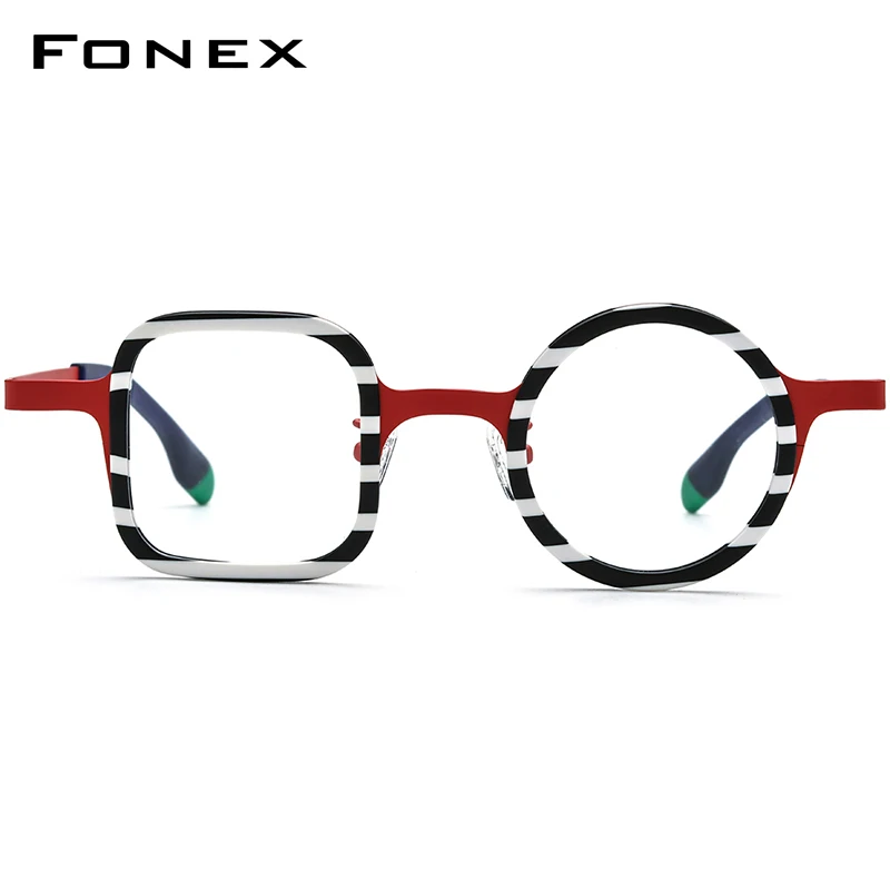 FONEX Acetate Titanium Glasses Frame Women 2025 New Fashion Brand Design Square Round Eyeglasses Men Japanese Eyewear 85886