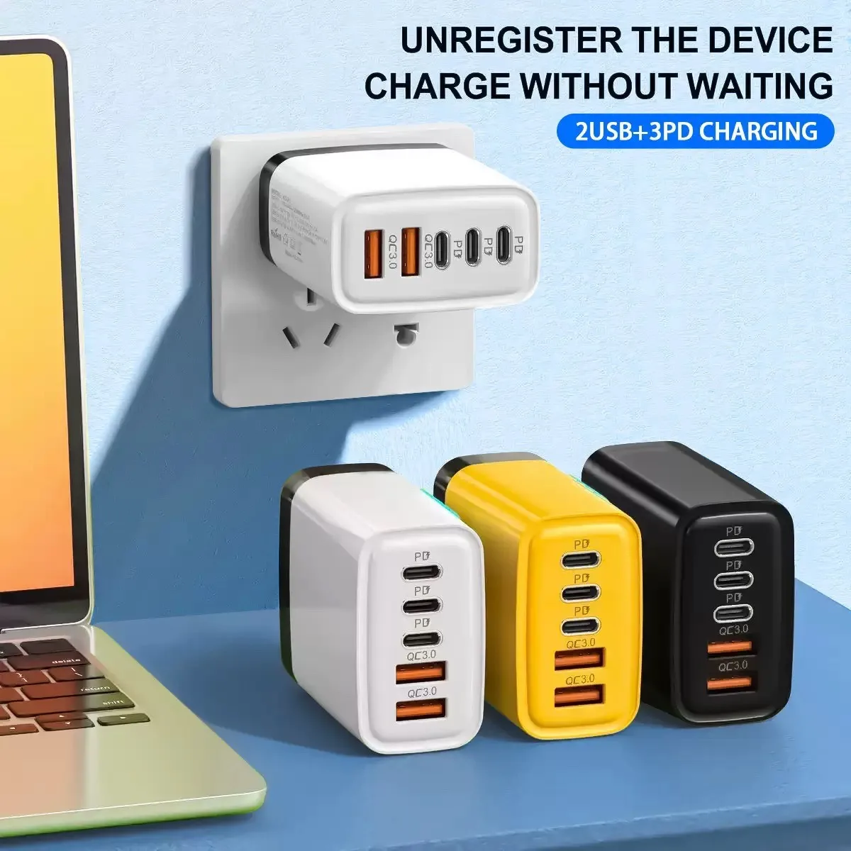 240W GaN Fast Charger With LED Light 5 in 1 2USB+3TypeC Multi Port Phone Charging Head For IPhone 16 15pro Laptop ﻿