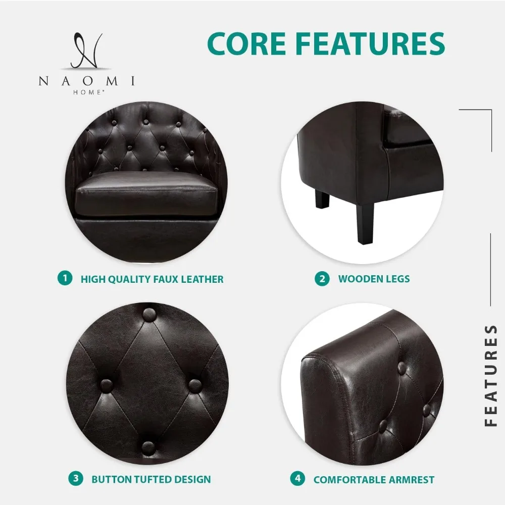 كرسي إيما أكسنت، كرسي برميل من الجلد الصناعي معنقدة بأزرار، كرسي مريح بذراعين من منتصف القرن، كراسي أسطوانية حوض الاستحمام