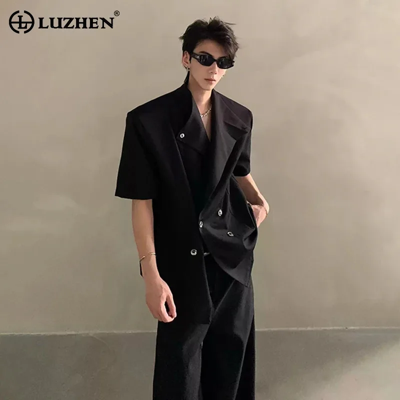 

Мужской элегантный корейский пиджак LUZHEN 2026: летний, однотонный, с коротким рукавом, двубортный, JY6389