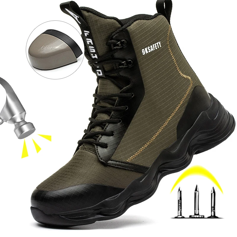 High Top Steel Toe Protective Safety Shoes High Quality Men Boots Work Safety Boots Anti Smash Anti-puncture Work Shoes Men