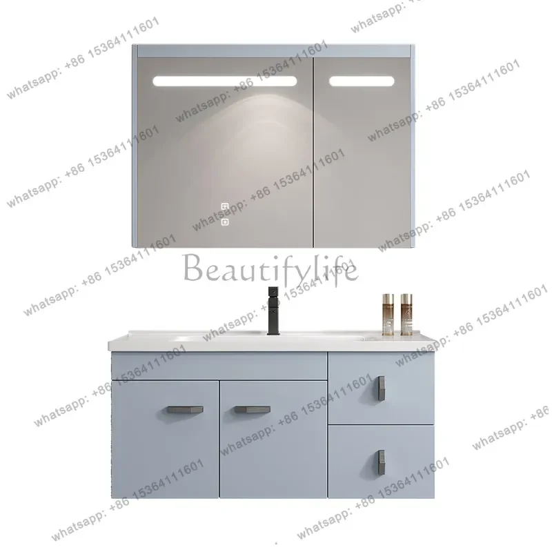 

Simple blue stainless steel bathroom cabinet combination ceramic integrated basin toilet washstand