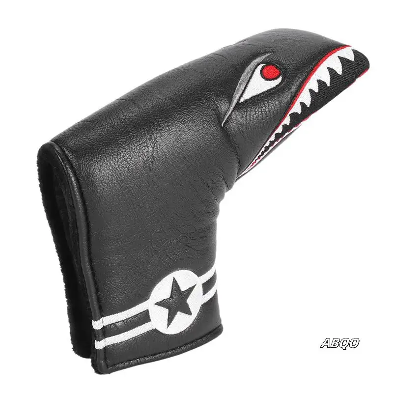 

2Pc Black PU Leather With Shark Embroidery Magnet Golf Blade Putter Head Cover Golf Club Putter Headcover