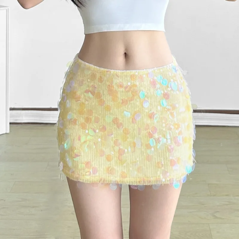 

Spicy girl sexy sequin patchwork woven pleated skirt, women's fashionable versatile A-line skirt, hip hugging skirt, short skirt
